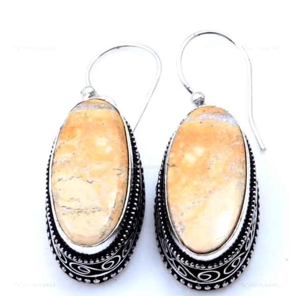 ❤ Artisan Malingo Jasper SS .925 Chunky Earrings w Ornate Bevel! - Picture 4 of 6